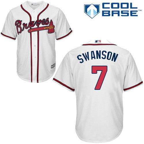 Braves #7 Dansby Swanson White Cool Base Stitched Youth MLB Jersey - Click Image to Close
